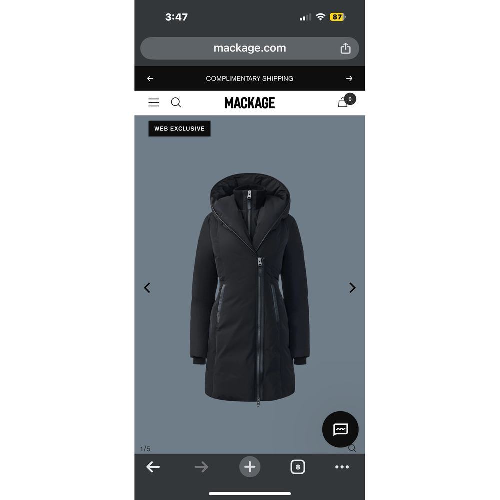 Mackage Women's Designer KAY Down coat w Signature Mackage Collar Blk Size Large